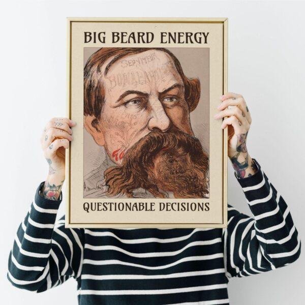 Satirical Artwork, Dark Academia Art: “Big Beard Energy – Questionable Decisions” – Phrenology Head Print