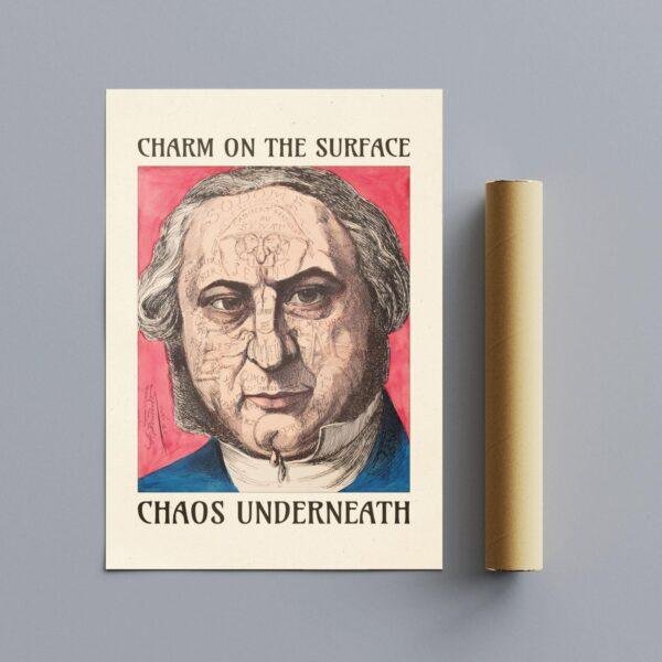 Satirical Artwork, Dark Academia Art: “Charm on the Surface – Chaos Underneath” – Phrenology Head Print