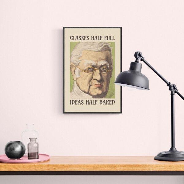 Satirical Artwork, Dark Academia Art: “Glasses Half Full – Ideas Half Baked” – Phrenology Head Print