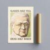Satirical Artwork, Dark Academia Art: “Glasses Half Full – Ideas Half Baked” – Phrenology Head Print