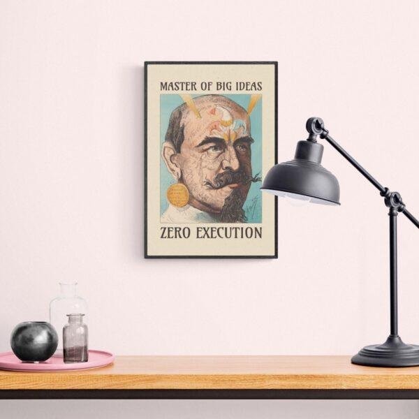 Satirical Artwork, Dark Academia Art: “Master of Big Ideas – Zero Execution” – Phrenology Head Print