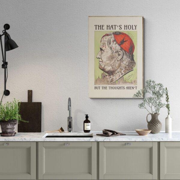 Satirical Artwork, Dark Academia Art: “The Hat’s Holy – But the Thoughts Aren’t” – Phrenology Head Print