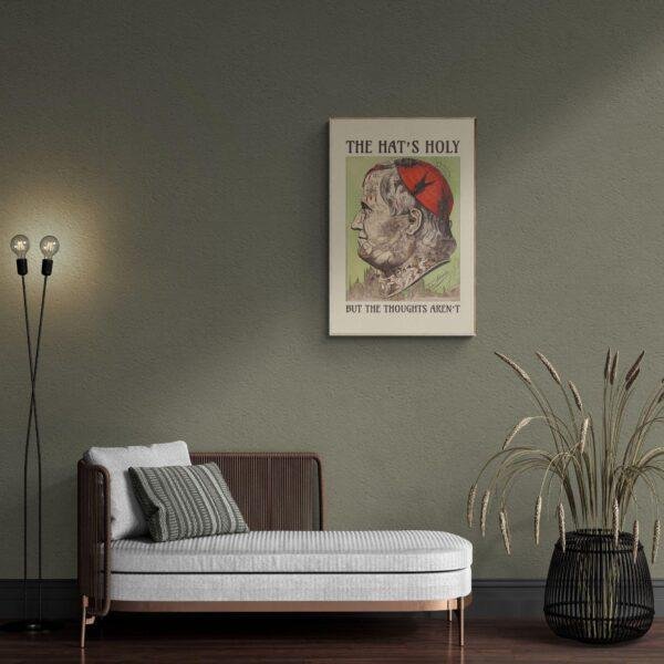 Satirical Artwork, Dark Academia Art: “The Hat’s Holy – But the Thoughts Aren’t” – Phrenology Head Print