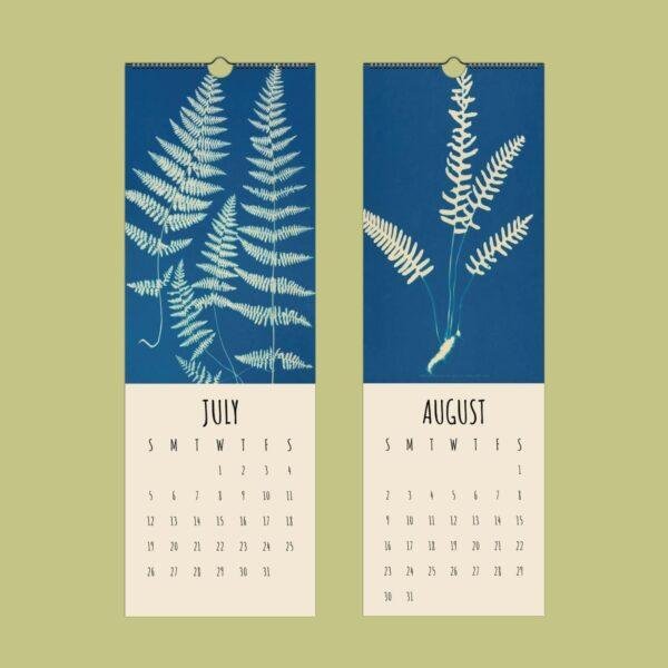Blue Cyanotype Fern Wall Calendar Slimline – Botanical Art Print by Ella Hurd