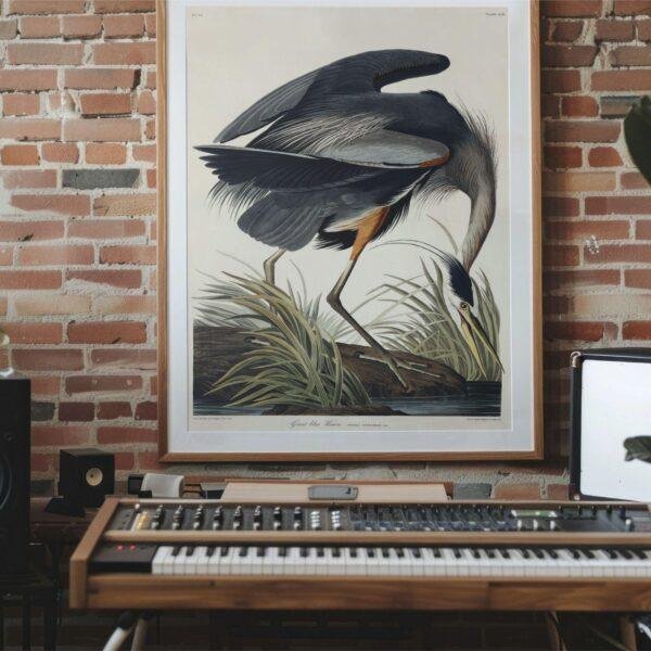 Blue Heron Bird Audubon Print - John James Audubon Bird Watching Art, Vintage Blue Heron Wall Decor, Birds of America Poster