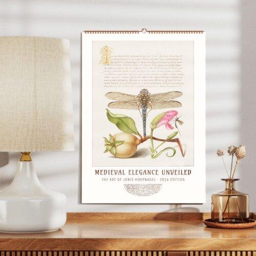 Calligraphy Art Wall Calendar - Dutch Artist, Joris Hoefnagel, Insect Illustrations, Semi-Glossy Paper