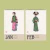 Qing Dynasty Wall Calendar - Vintage Chinese Costume Art, Semi-Glossy Paper