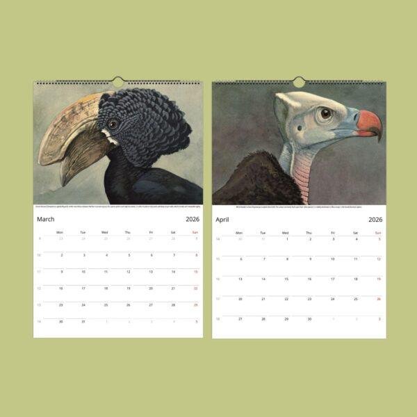 African Wildlife Calendar – Bird Illustrations, World Travel, Natural History Art, Semi-Glossy Paper
