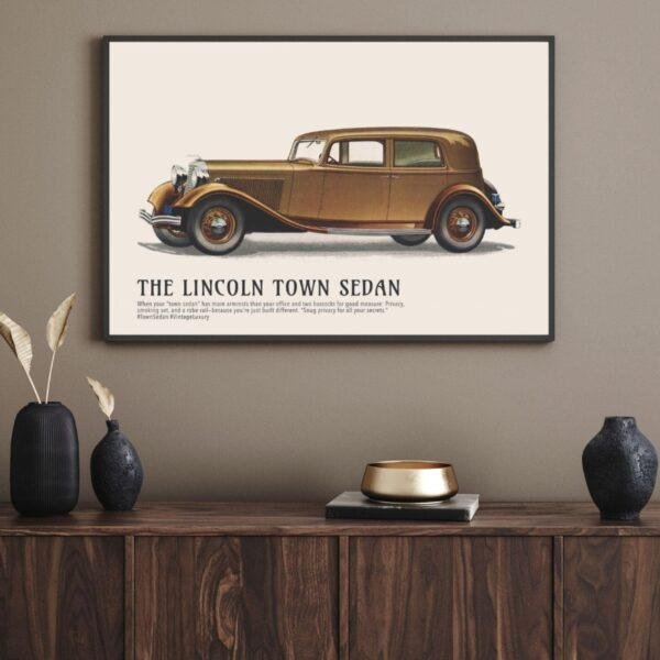 1933 Lincoln Town Sedan Poster - Classic American Car Decor