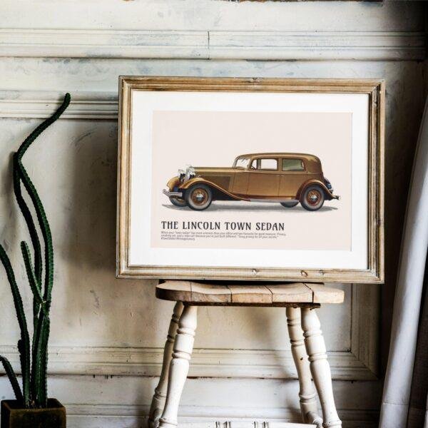 1933 Lincoln Town Sedan Poster - Classic American Car Decor