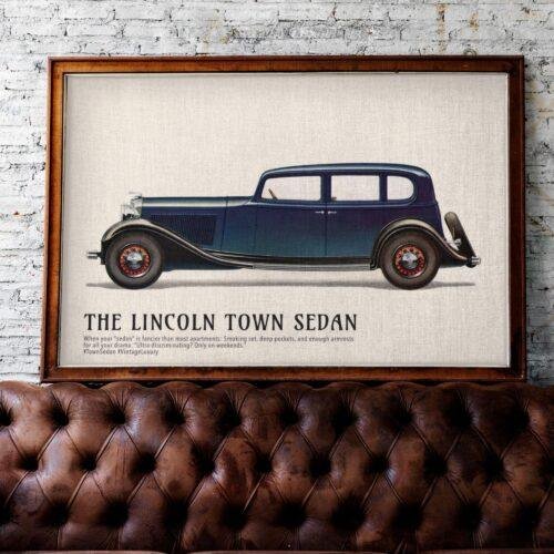 1933 Lincoln Town Sedan Poster - Classic American Car Decor