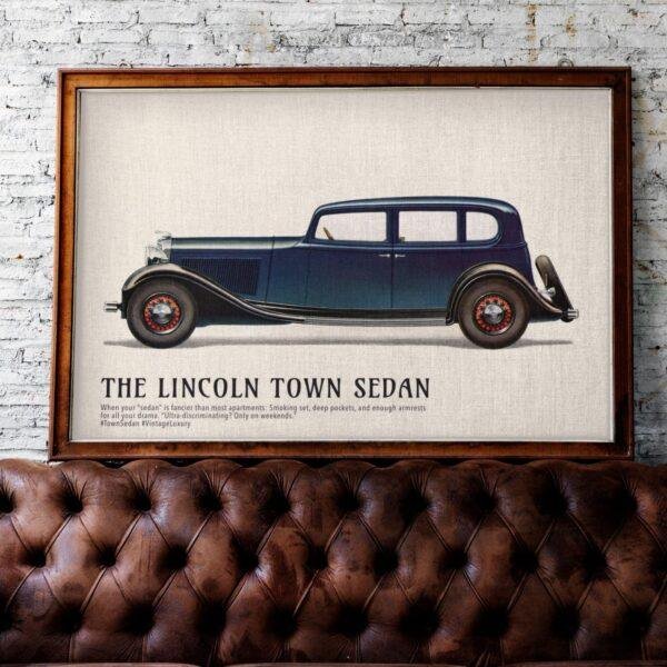 1933 Lincoln Town Sedan Poster - Classic American Car Decor