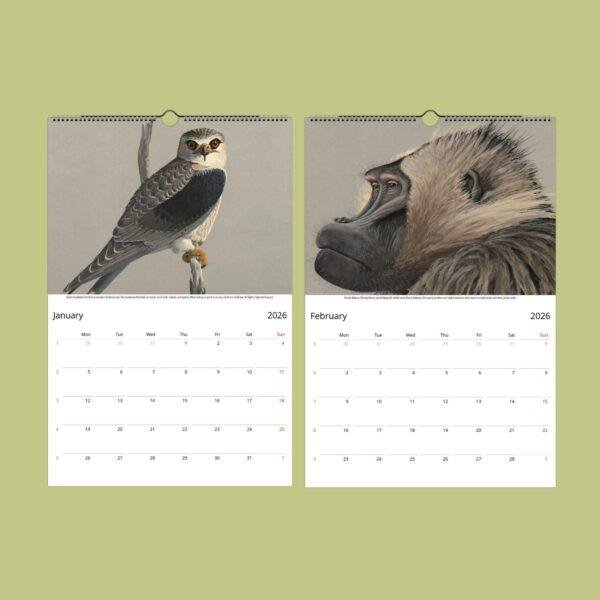 African Wildlife Calendar – Bird Illustrations, World Travel, Natural History Art, Semi-Glossy Paper