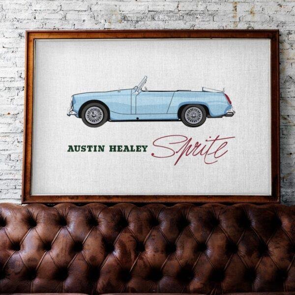 Austin Healey Sprite Mark IV – British Sports Car Illustration, Unique Collectors Gift, Retro Motoring Decor for Enthusiasts