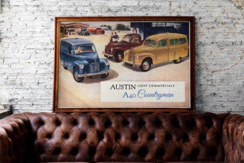 Vintage car poster: Austin A40 Countryman, classic retro automobile print, wall art gift decor