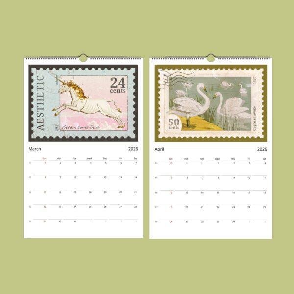Vintage Postage Stamp Wall Calendar: Artistic Home Decor
