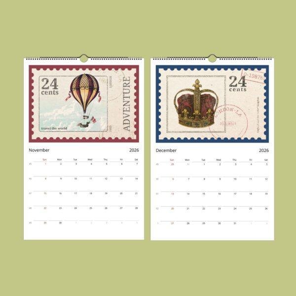 Vintage Postage Stamp Wall Calendar: Artistic Home Decor