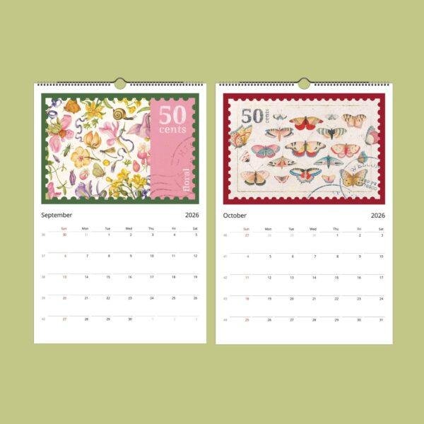 Vintage Postage Stamp Wall Calendar: Artistic Home Decor
