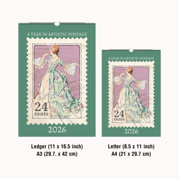 Vintage Postage Stamp Wall Calendar: Artistic Home Decor