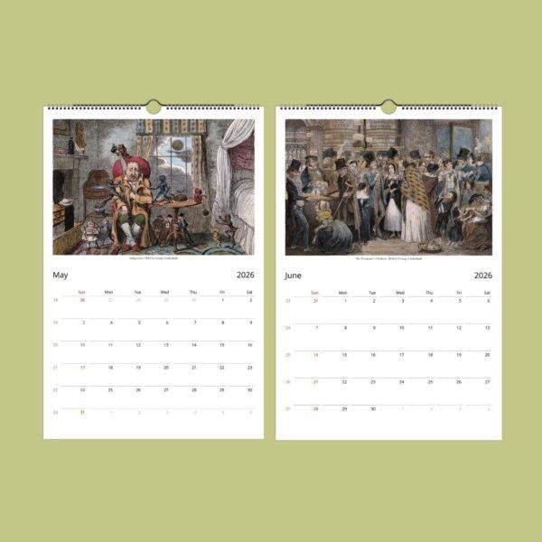 Historical Humor Wall Calendar – British Artist, George Cruikshank, Political Satire, Semi-Glossy Paper