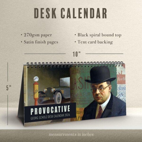 Georg Scholz Desk Calendar - New Objectivity Art, Fine Paper Stock, Top Spiral Bound