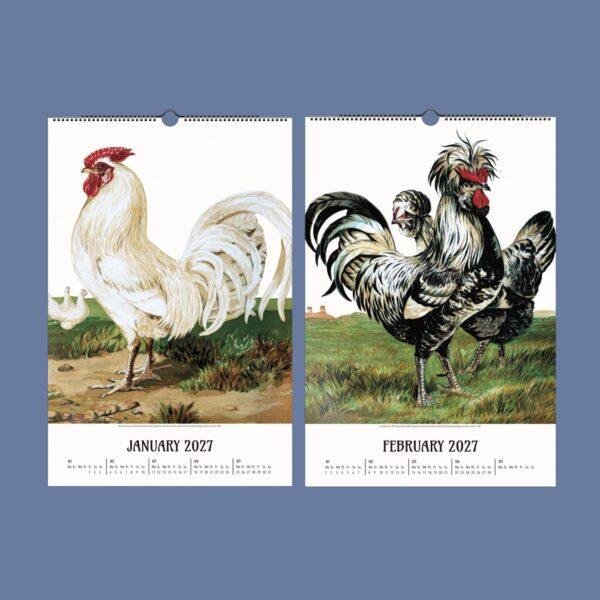 Chicken Wall Calendar – Vintage Rooster Art, Farmhouse Decor, Semi-Glossy Paper