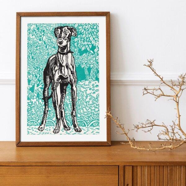 Greyhound Woodcut Print by Moriz Jung - Austrian Art, Dog Lover Gift, Matte Paper Poster