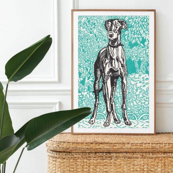 Greyhound Woodcut Print by Moriz Jung - Austrian Art, Dog Lover Gift, Matte Paper Poster