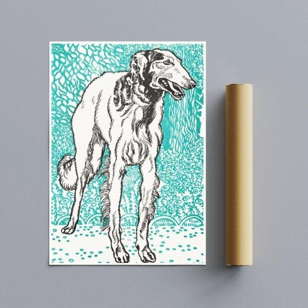 Greyhound Woodcut Print by Moriz Jung - Austrian Art, Dog Lover Gift, Matte Paper Poster