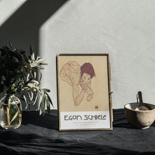 Egon Schiele - Crouching Nude Woman, Expressionist Masterpiece, Smooth Matte Art Print