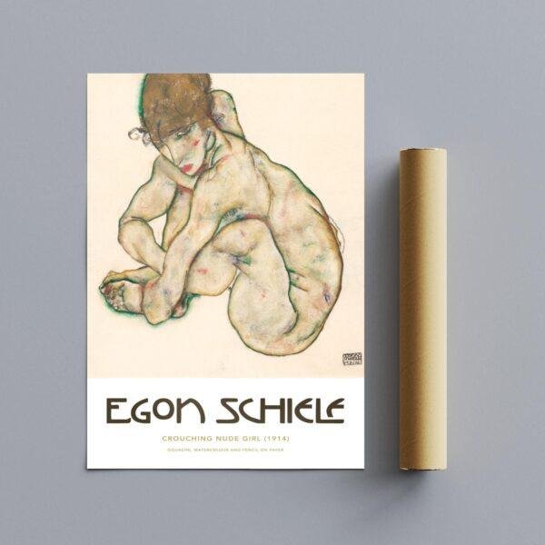 Egon Schiele - Crouching Nude Girl, Expressionist Masterpiece, Smooth Matte Art Print