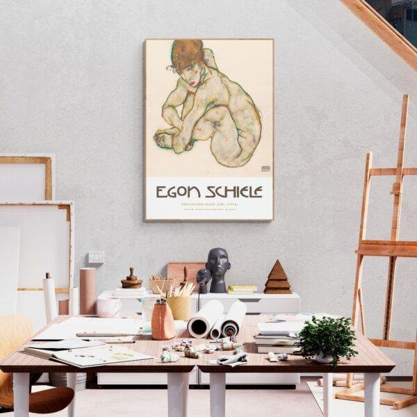 Egon Schiele - Crouching Nude Girl, Expressionist Masterpiece, Smooth Matte Art Print