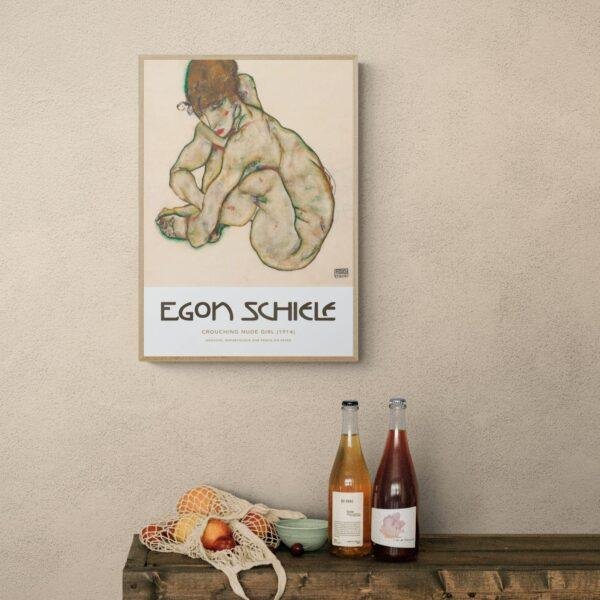 Egon Schiele - Crouching Nude Girl, Expressionist Masterpiece, Smooth Matte Art Print