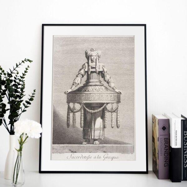 Greek Mythology Art Print – Masquerade Priestess Poster, Ancient Sculpture, Goddess, Light Academia Decor