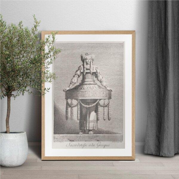 Greek Mythology Art Print – Masquerade Priestess Poster, Ancient Sculpture, Goddess, Light Academia Decor