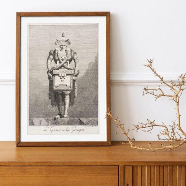 Greek Mythology Art Print – Masquerade Groom Poster, Ancient Sculpture, Greece, Light Academia Decor