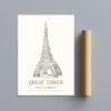 London Landmark Art - Great Tower Wembley Park, Design No. 66, Architecture Sketch, Matte Print