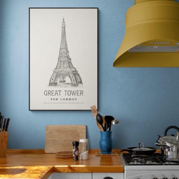 London Landmark Art - Great Tower Wembley Park, Design No. 66, Architecture Sketch, Matte Print