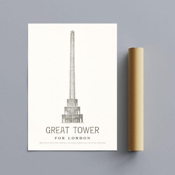 London Landmark Art - Great Tower Wembley Park, Design No. 19, Architecture Sketch, Matte Print