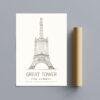 London Landmark Art - Great Tower Wembley Park, Design No. 18, Architecture Sketch, Matte Print
