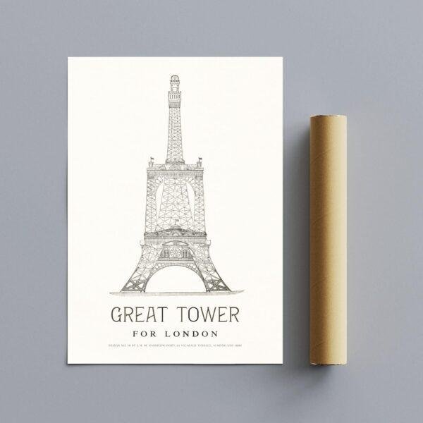 London Landmark Art - Great Tower Wembley Park, Design No. 18, Architecture Sketch, Matte Print