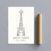 London Landmark Art - Great Tower Wembley Park, Design No. 64, Architecture Sketch, Matte Print