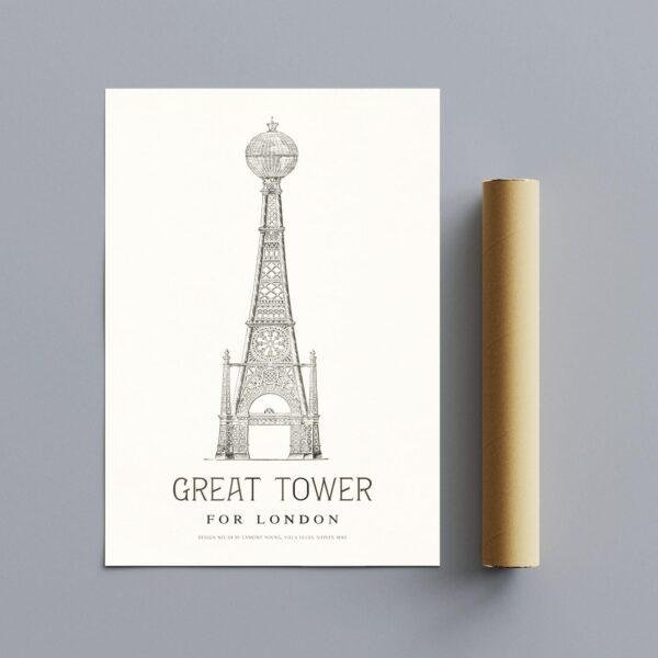London Landmark Art - Great Tower Wembley Park, Design No. 64, Architecture Sketch, Matte Print