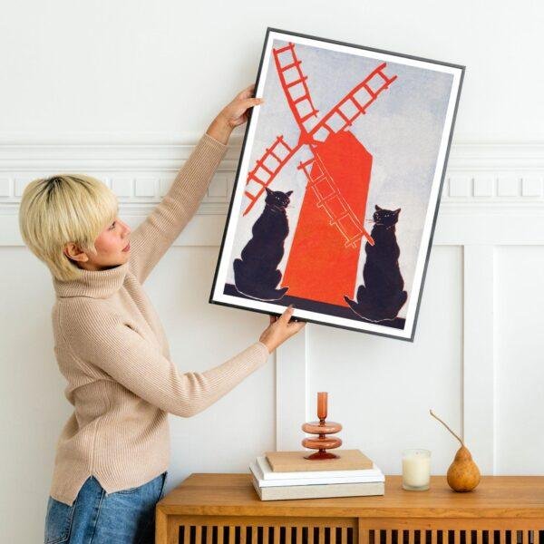 Edward Penfield – Black Cats & Windmill, Bohemian Decor, Smooth Matte Art Print
