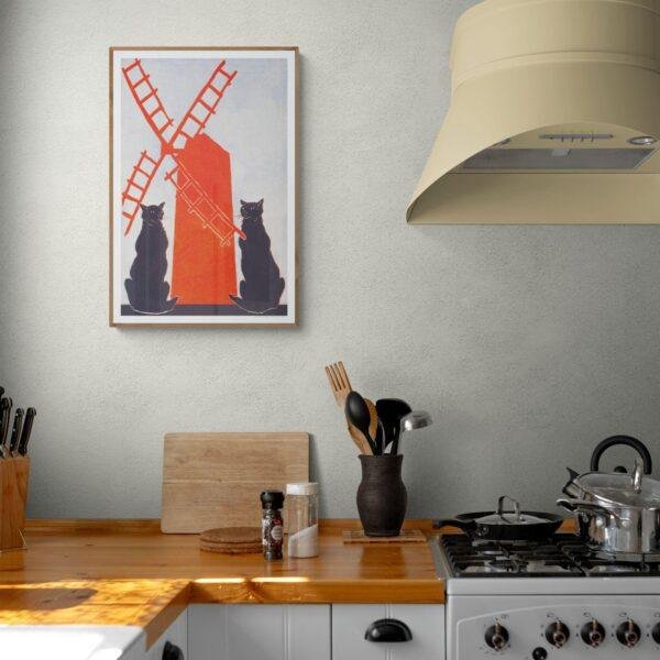 Edward Penfield – Black Cats & Windmill, Bohemian Decor, Smooth Matte Art Print