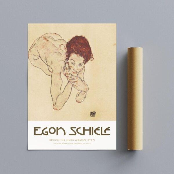 Egon Schiele - Crouching Nude Woman, Expressionist Masterpiece, Smooth Matte Art Print