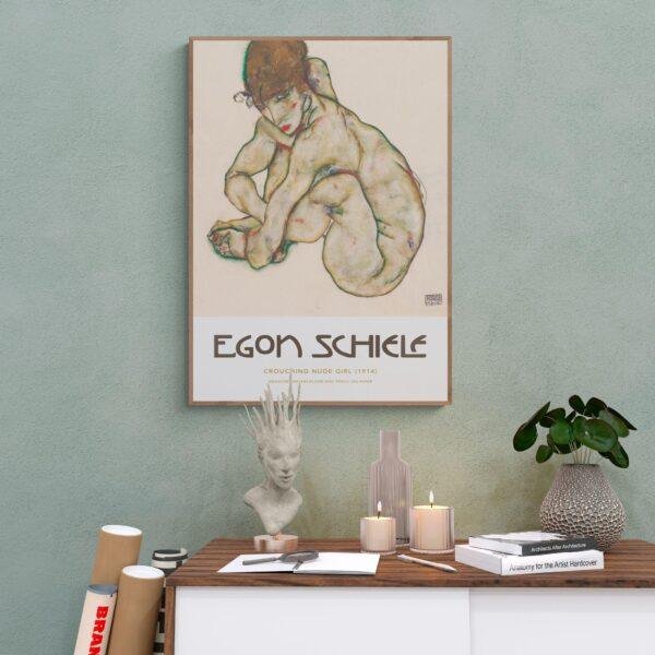 Egon Schiele - Crouching Nude Girl, Expressionist Masterpiece, Smooth Matte Art Print