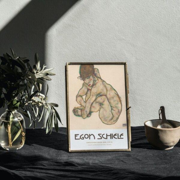 Egon Schiele - Crouching Nude Girl, Expressionist Masterpiece, Smooth Matte Art Print