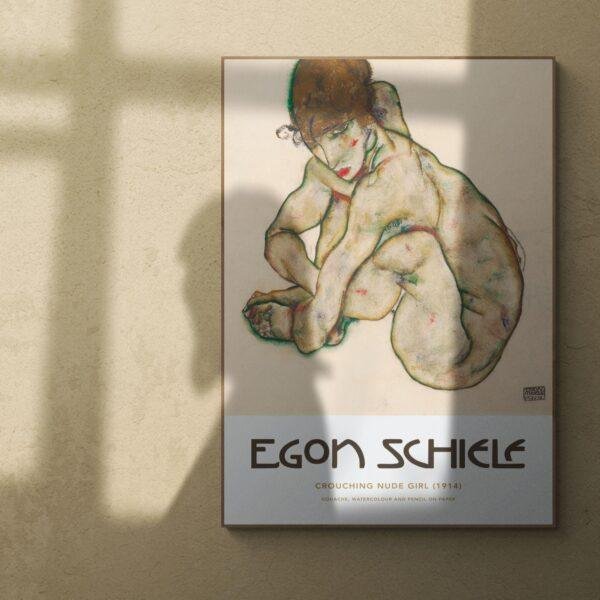 Egon Schiele - Crouching Nude Girl, Expressionist Masterpiece, Smooth Matte Art Print
