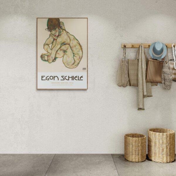 Egon Schiele - Crouching Nude Girl, Expressionist Masterpiece, Smooth Matte Art Print